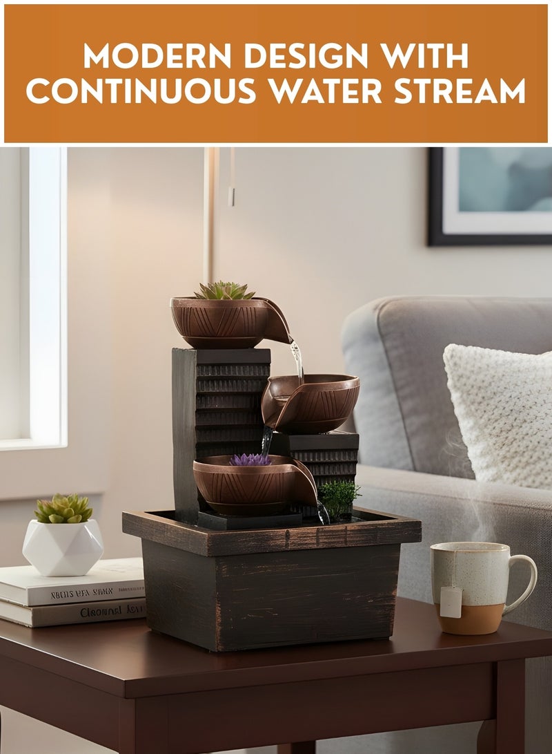 JUNI Indoor Tabletop Water Fountain with Artificial Plants – Decorative Flowing Water Ornament for Home Décor, Relaxing Table Fountain for Living Room, Bedroom & Office Desk - Image 4